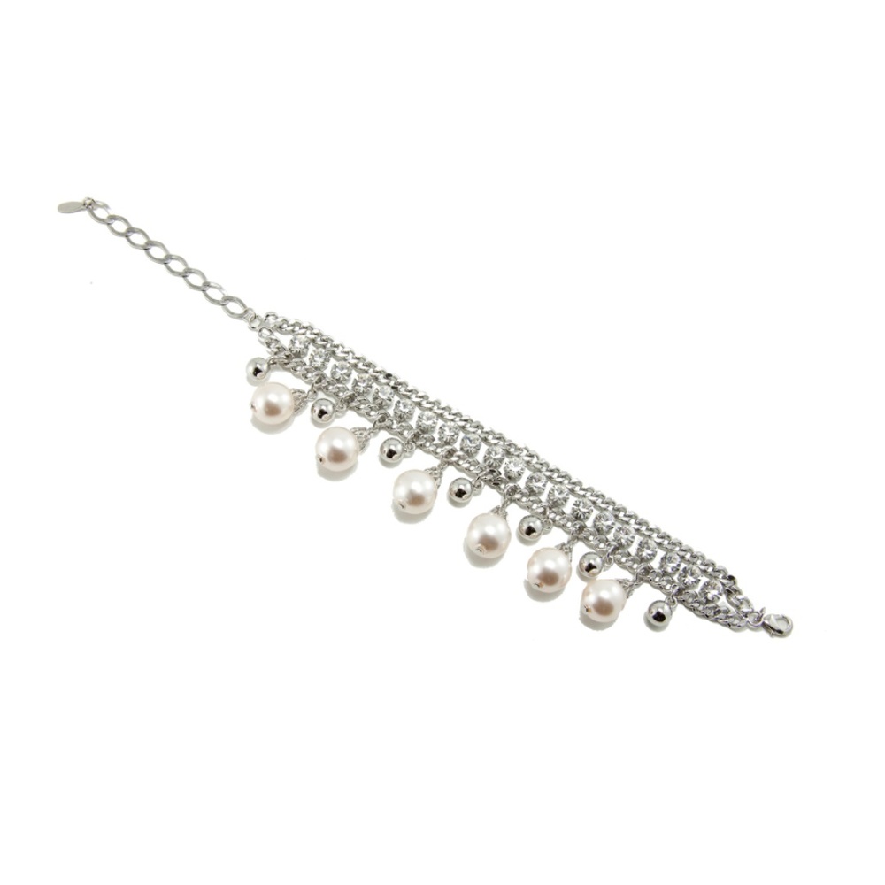 Silver Crystal and Pearl Bracelet J096